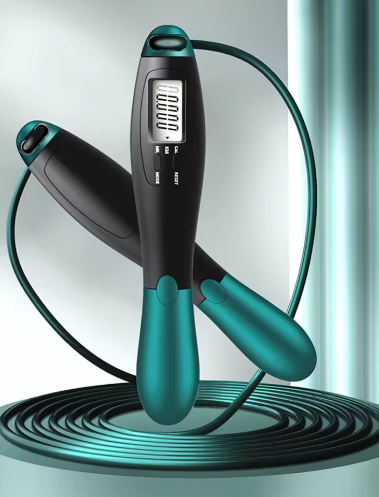 FitRope™ springtouw met digitaal scherm dat sprongen en calorieën toont, geschikt voor intensieve cardio en thuisfitness.
