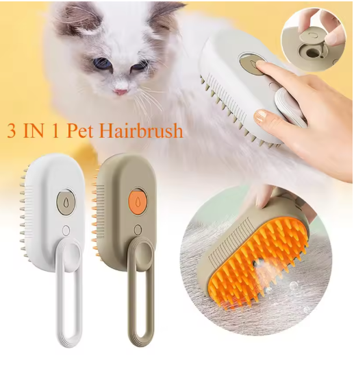 GroomPro™ 3-in-1 Elektrische Stoomborstel – Voor Katten & Honden (Met Spray & Massagefunctie)